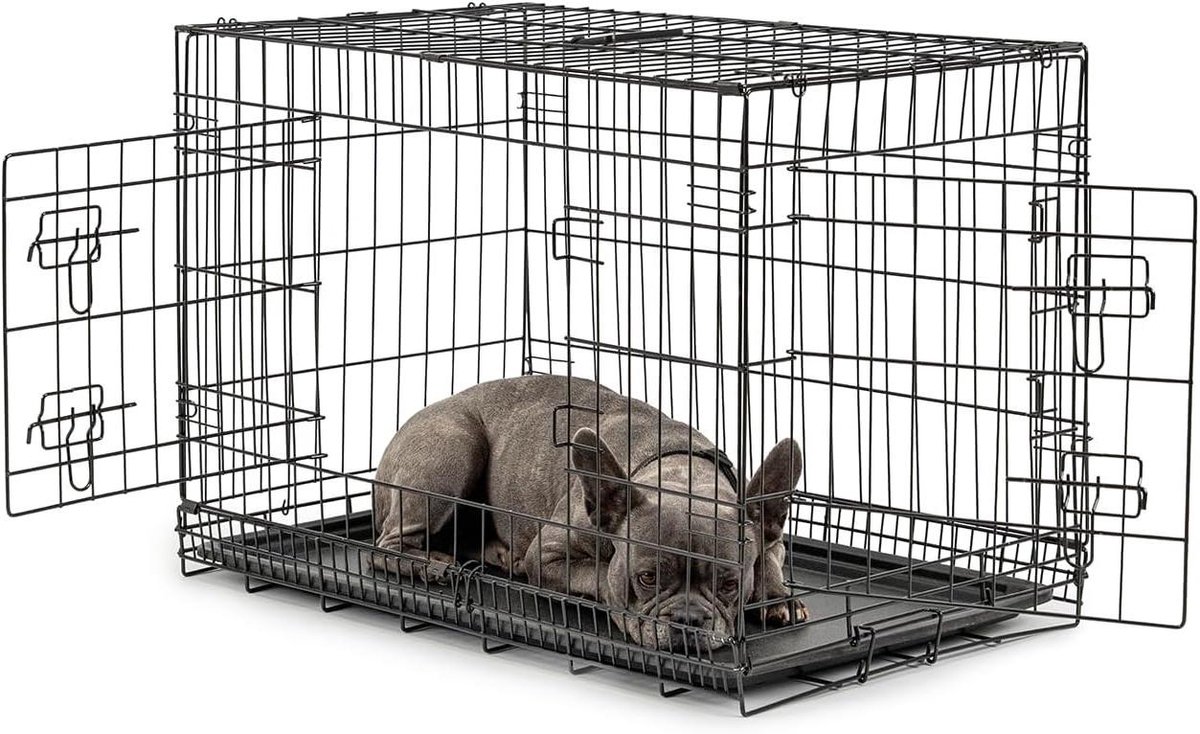 Hondenkooi - Transportbox Dier - Veilig Vervoer - Inclusief Scheidingswand - 76x49x56 cm - Zwart