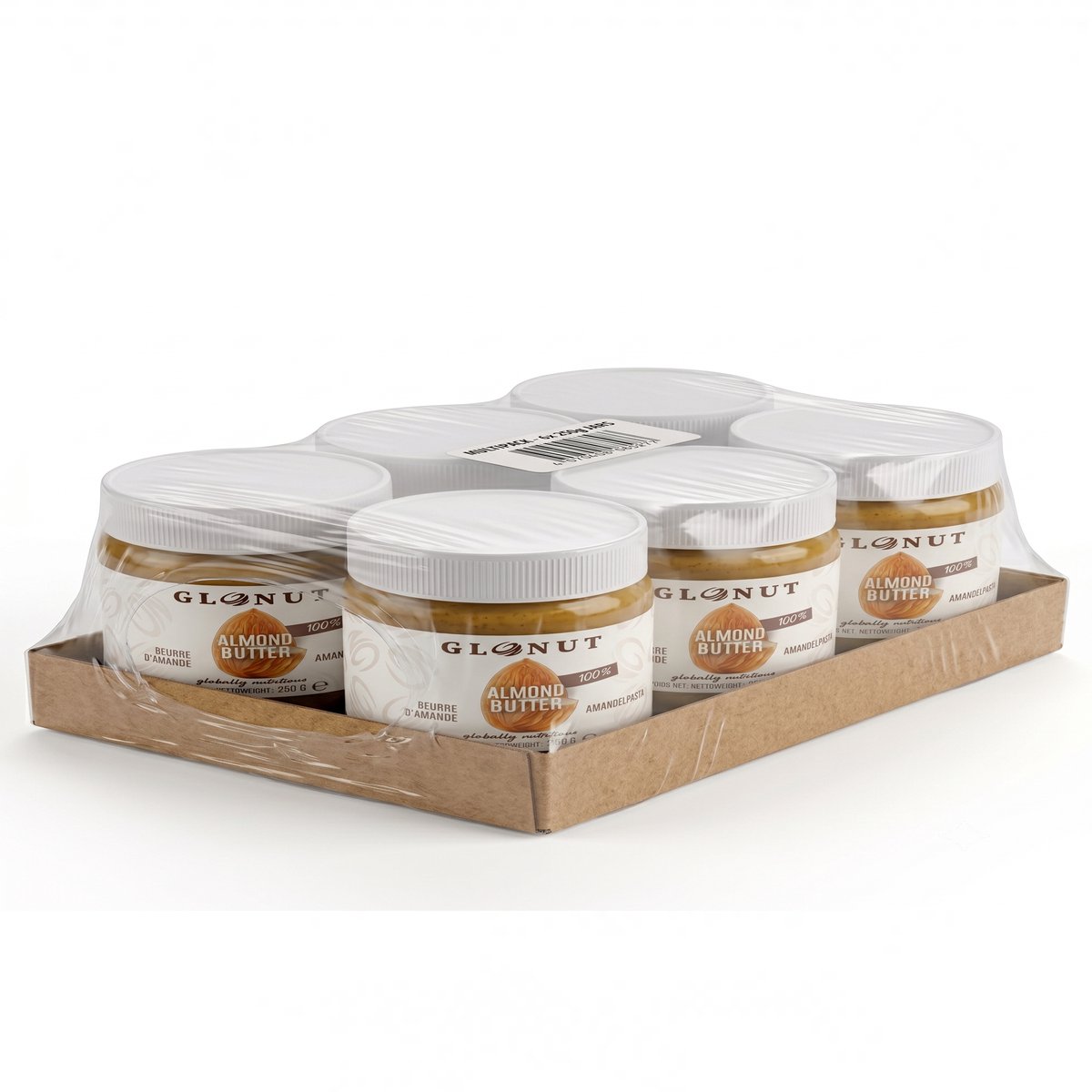 GloNut | 100% amandelboter 250gx6 | amandel pasta Suikervrije voordeelverpakking