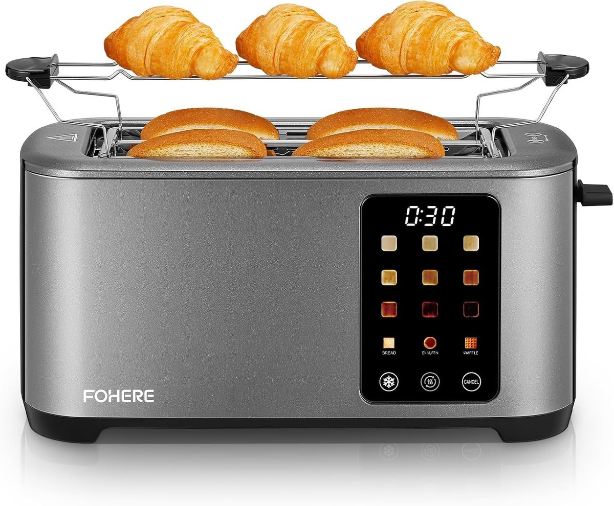 Broodrooster met tostiklemmen - Grijs - 4 sneetjes - RVS met 9 bruiningsniveaus en touchscreenbediening - Voor thuisgebruik