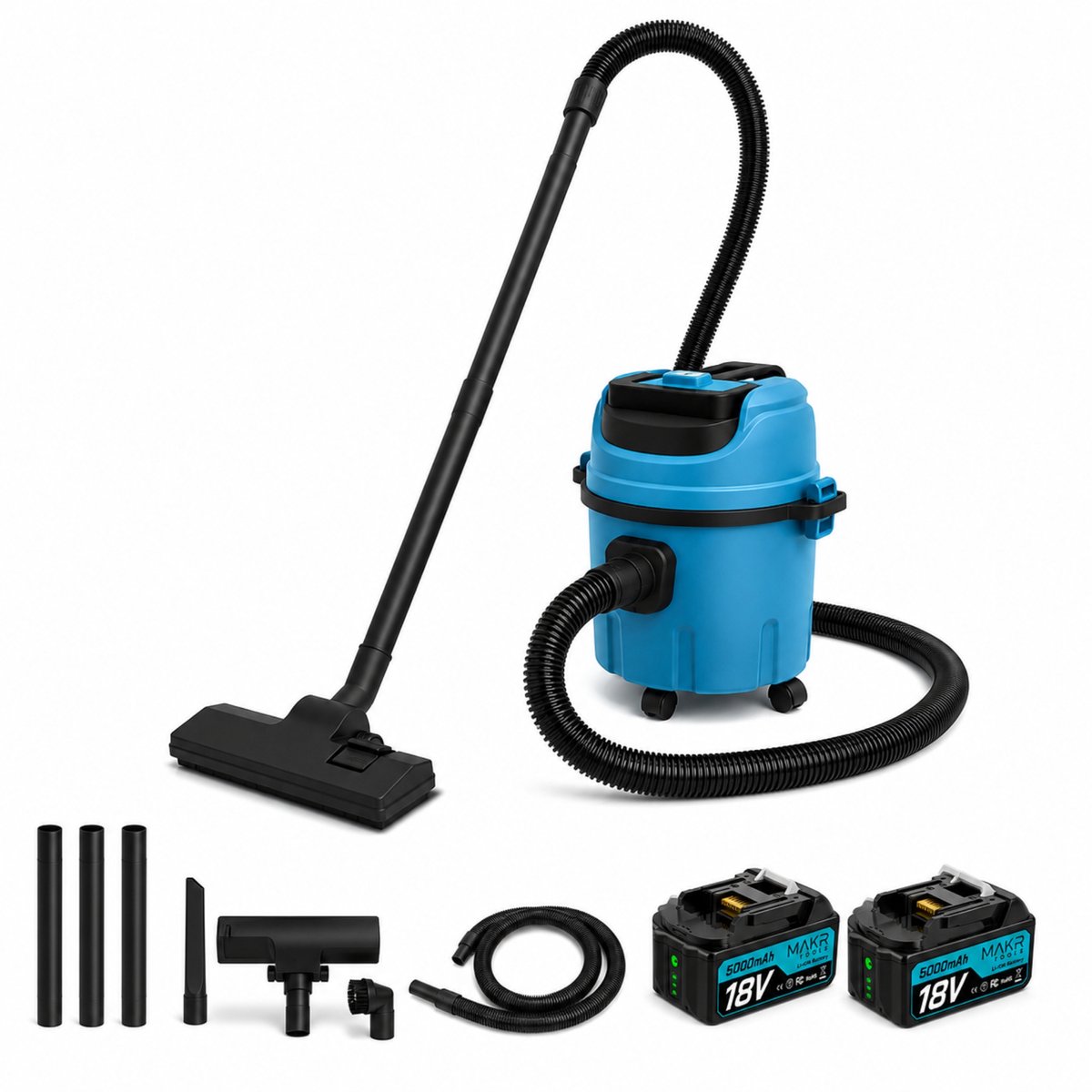 MAKR Alleszuiger Nat & Droog 18V – Compatibel met Makita LXT – 30 kPa – 10L – Bouwstofzuiger met 3 Opzetstukken 2 Accus & Accessoires