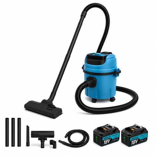 Alleszuiger Nat & Droog 18V – Compatibel met Makita LXT – 30 kPa – 10L – Bouwstofzuiger met 3 Opzetstukken