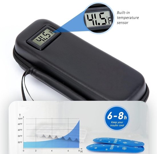 Temperatuurgecontroleerde koeltas voor insulinepennen, draagbare geïsoleerde opbergdoos voor medicijnen - inclusief 2 koelelementen - afmetingen 21,5*9*5,8 cm (insulinepen niet inbegrepen) — afbeelding 2