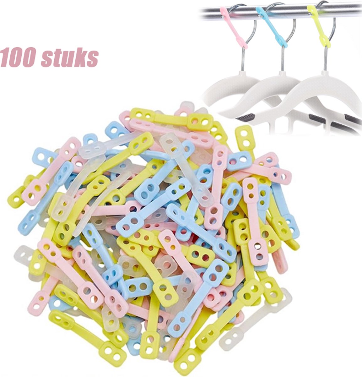 100 Stuks - Waslijnclips voor Kledinghangers - Siliconen Windvaste Kledinghanger Clips - Anti-Wegwaaien Wasaccessoires voor Balkon, Tuin en Droogrek - Willekeurige kleuren