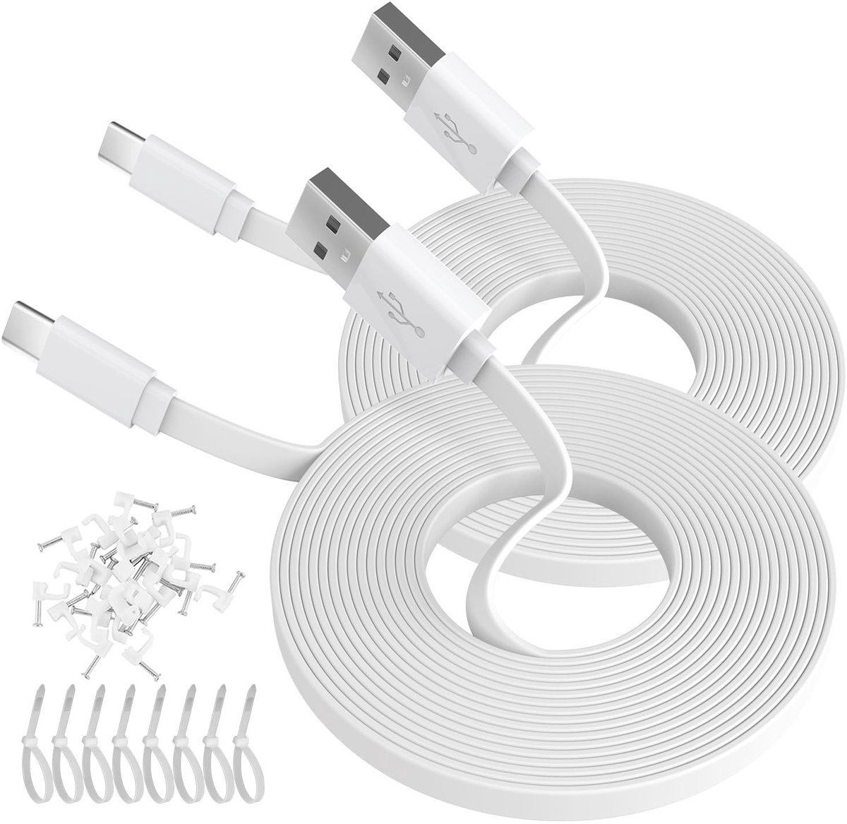 Omgoods - 2 Stuks 5m Plat USB-C Oplaadkabel