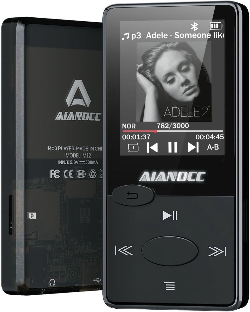 Mp3 speler spotify - Zwart - Mini mp3-speler 32 GB - Bluetooth 5.3 met FM-radio - Voor Kinderen en Volwassenen