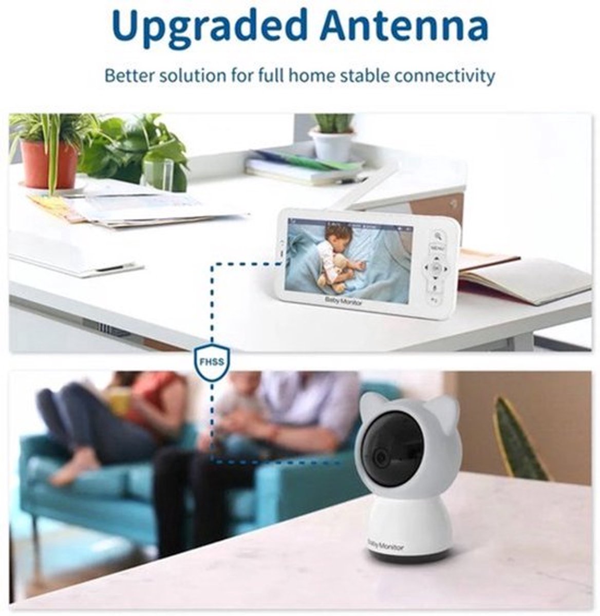 Baby Monitor - Babyfoon Met Camera - Binnencamera - 355 ° PTZ 300 m Bereik Tweerichtingsvideo - Nachtzicht - 5 Inch LCD - Video-Intercom - Grijs