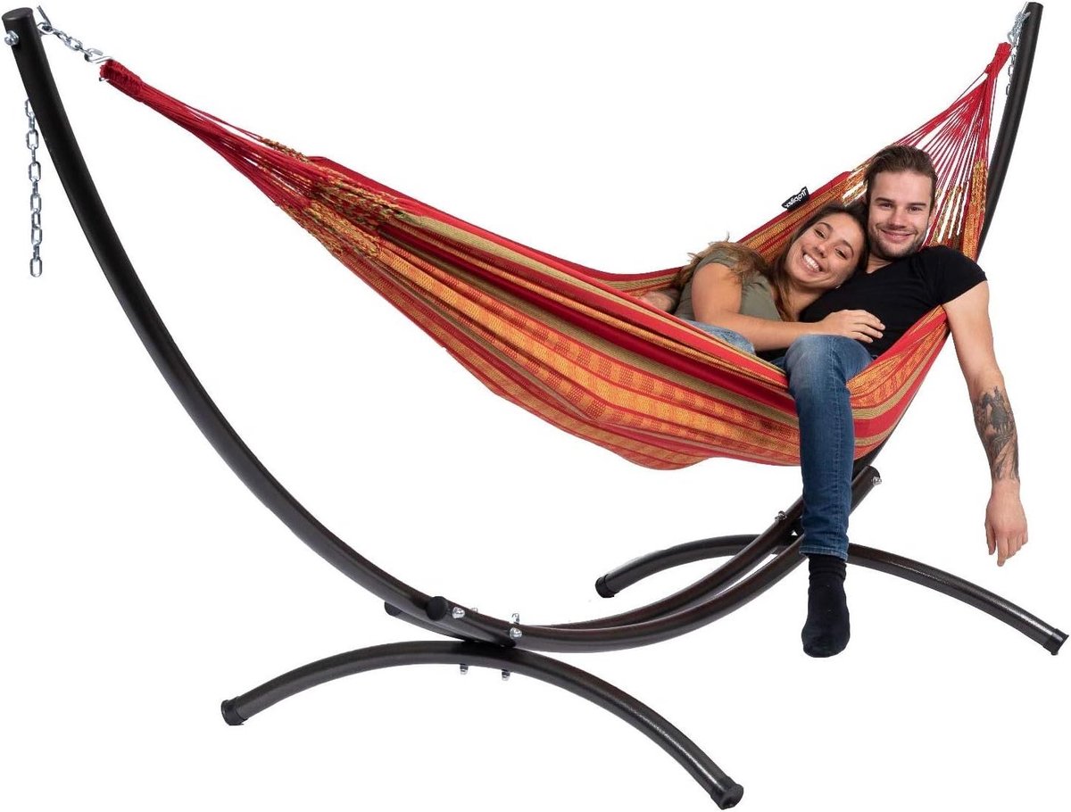 Hangmat met frame - Dubbele hangmat XL hangmat - Ontspannen in de tuin - Handgemaakt Zuid-Amerikaans - 280x180 cm - Arc