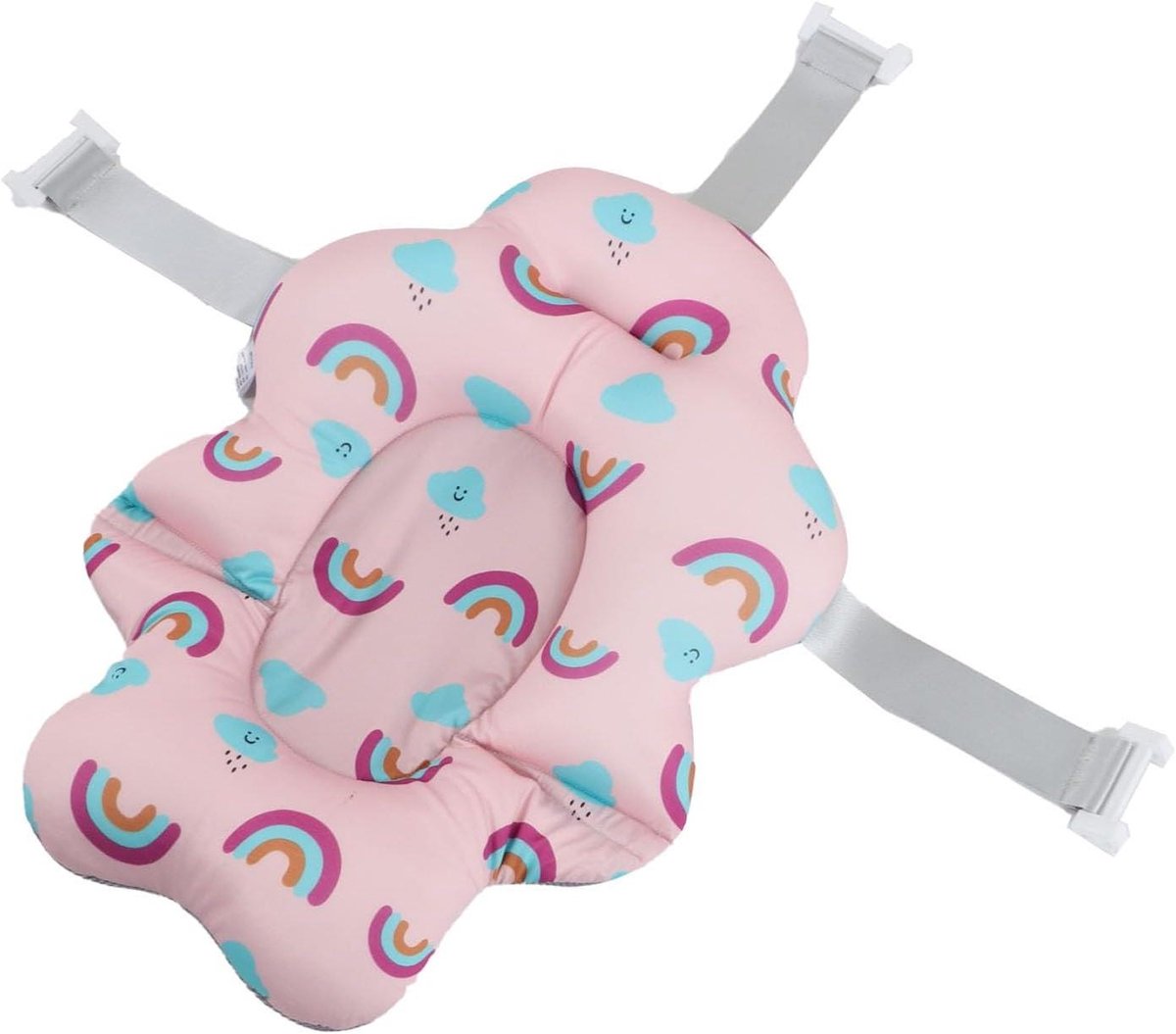 Babybadzitje - Badkussen baby - Veilig baden - Stabiele ondersteuning - 36 x 22 x 12 cm - Roze Regenboog