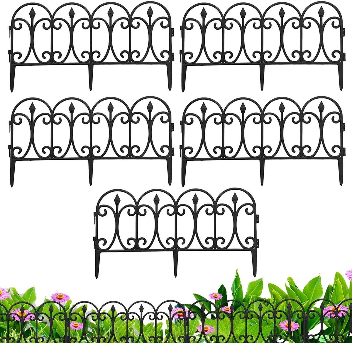 Tuinrand Set - Borderrand Afscheiding - Tuin Decoratie - Gereedschapsloze Installatie - 5 Stuks - Zwart
