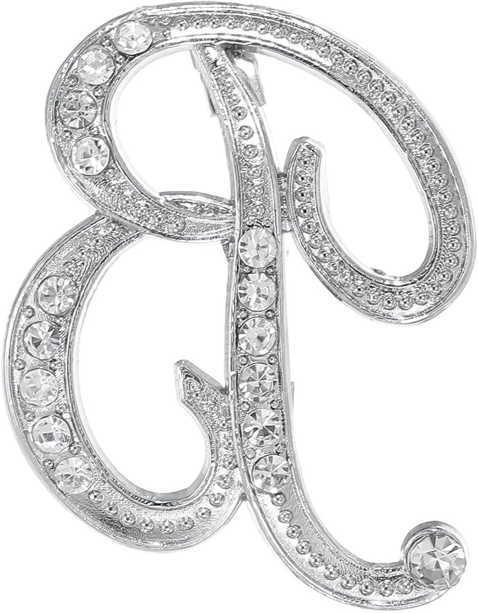 Letters Broches - Initialen Speldjes - Kleding Decoratie - Met Kristallen - 4 x 3.5 cm - Zilver