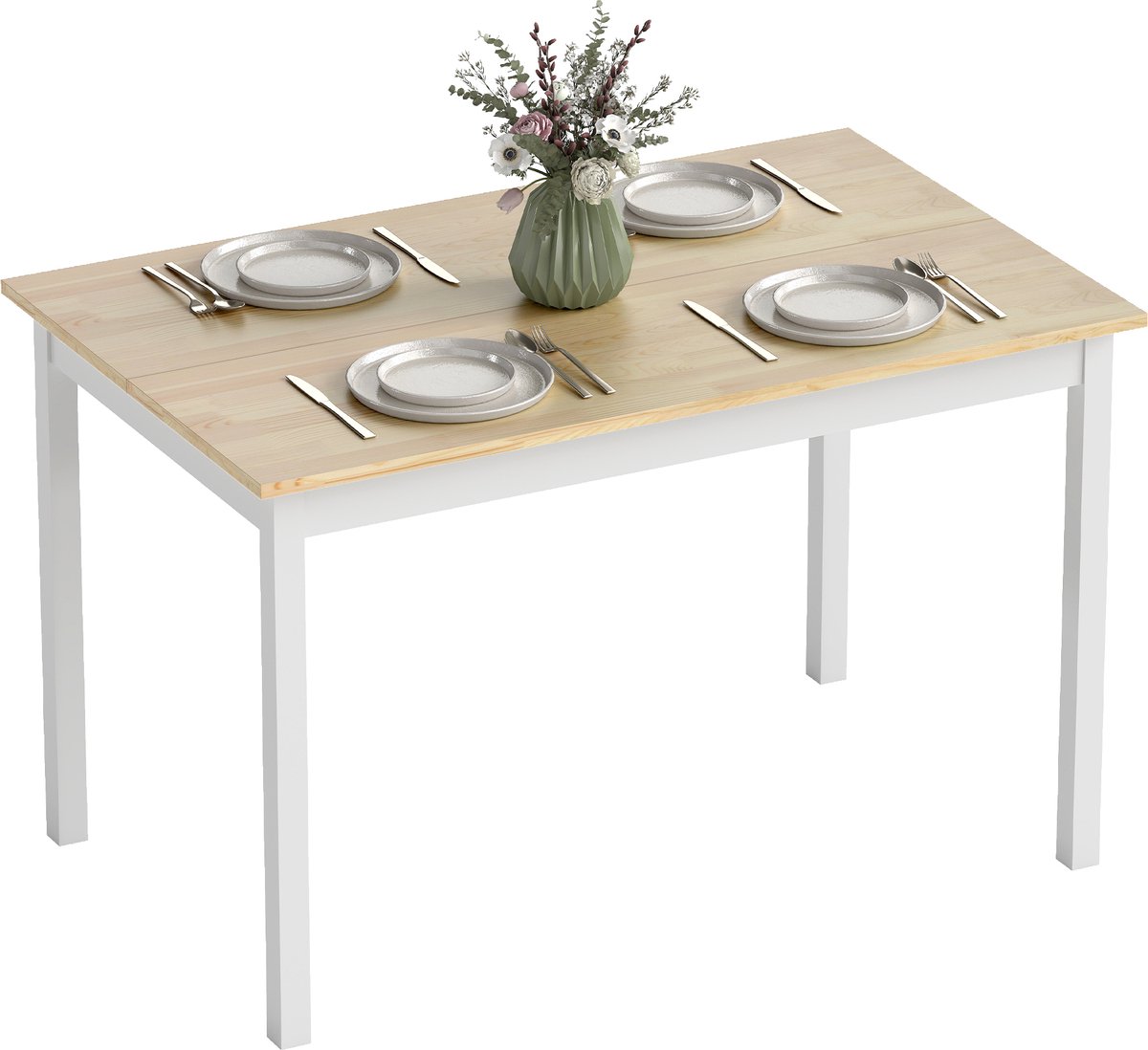 Rechthoekige eettafel – houten keukentafel – geschikt voor 4-6 personen – 120 x 75 x 75 cm – eikenhout en wit