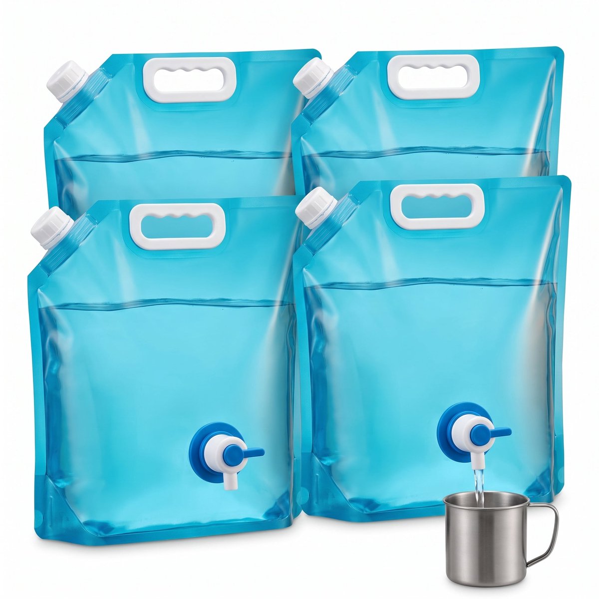 Cheqo® Waterzak Set van 4 - Opvouwbare Jerrycan met Tapkraan - Watertank - Watercontainer - Waterreservoir - Wateropslag - Waterkan met Kraantje - Drinkwater voor Camping - Kamperen - Noodvoorraad - Outdoor - voor Festival