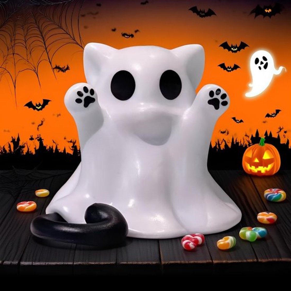 Spookfiguren Uniek Cadeau - Decoratie Binnen/Buiten - Schattige Spookkat - Griezelige Sculptuur - Halloween Decoratie - Prachtig Snijwerk