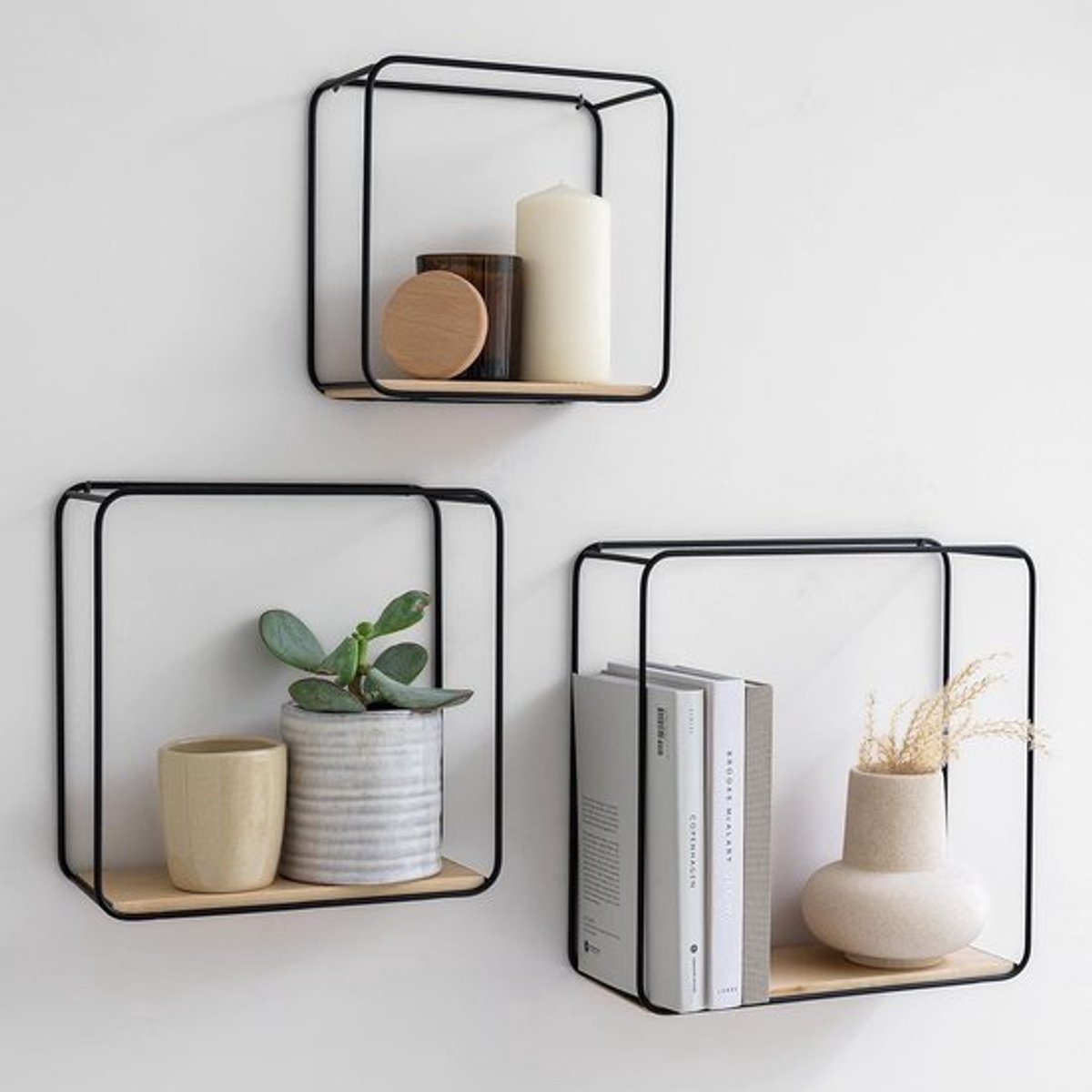 3-Delige Wandplanken Set van Metaal en Houtfineer - Minimalistisch en Industriële Wanddecoratie voor Elk Interieur