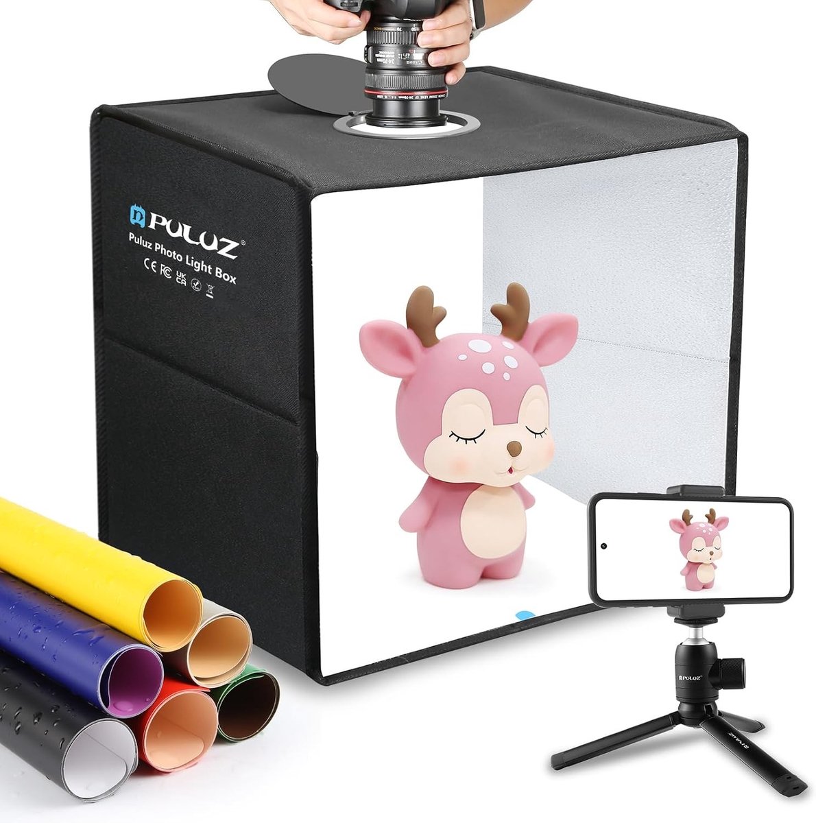 Professionele Fotostudio Lichtdoos 40cm - Draagbare Vouwbare Fototent met Dimbare LED Ringlamp en 12 Achtergronden in Diverse Kleuren