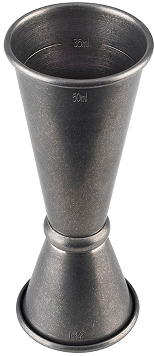 Buddy's Bar - jigger barmaat - dubbele maatbeker 2,5 cl en 5 cl - antiek RVS