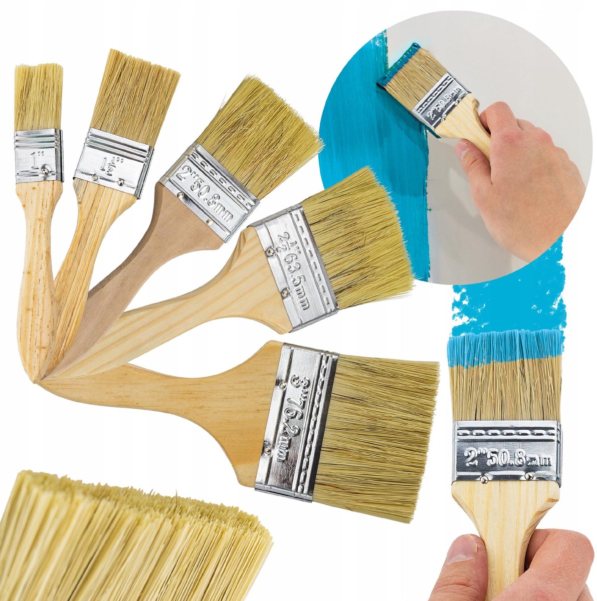 Rosfix Penseelset 5 Stuks - Dicht Synthetisch Haar, Metalen Kraag - 1"–3" 25,4–76,2mm
