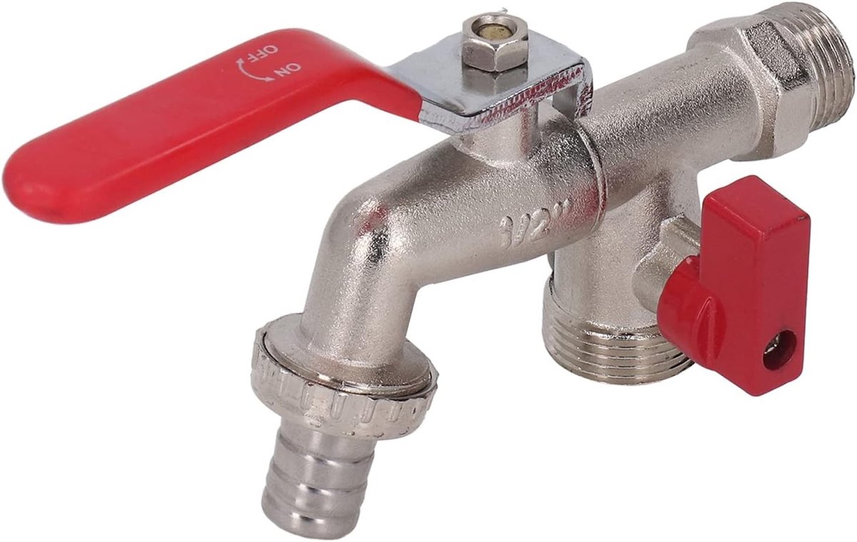 Dubbele Waterkraan met 1-in-2-uit Functie van Zinklegering voor Tuin, Toilet en IJsdispenser - 1/2" en 3/4" Aansluiting