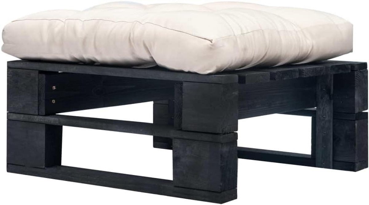 Tuinpouf Pallet - Houten voetensteun - Buiten ontspannen - Weerbestendig hout - 60x60x35 cm - Zwart zandkleurig