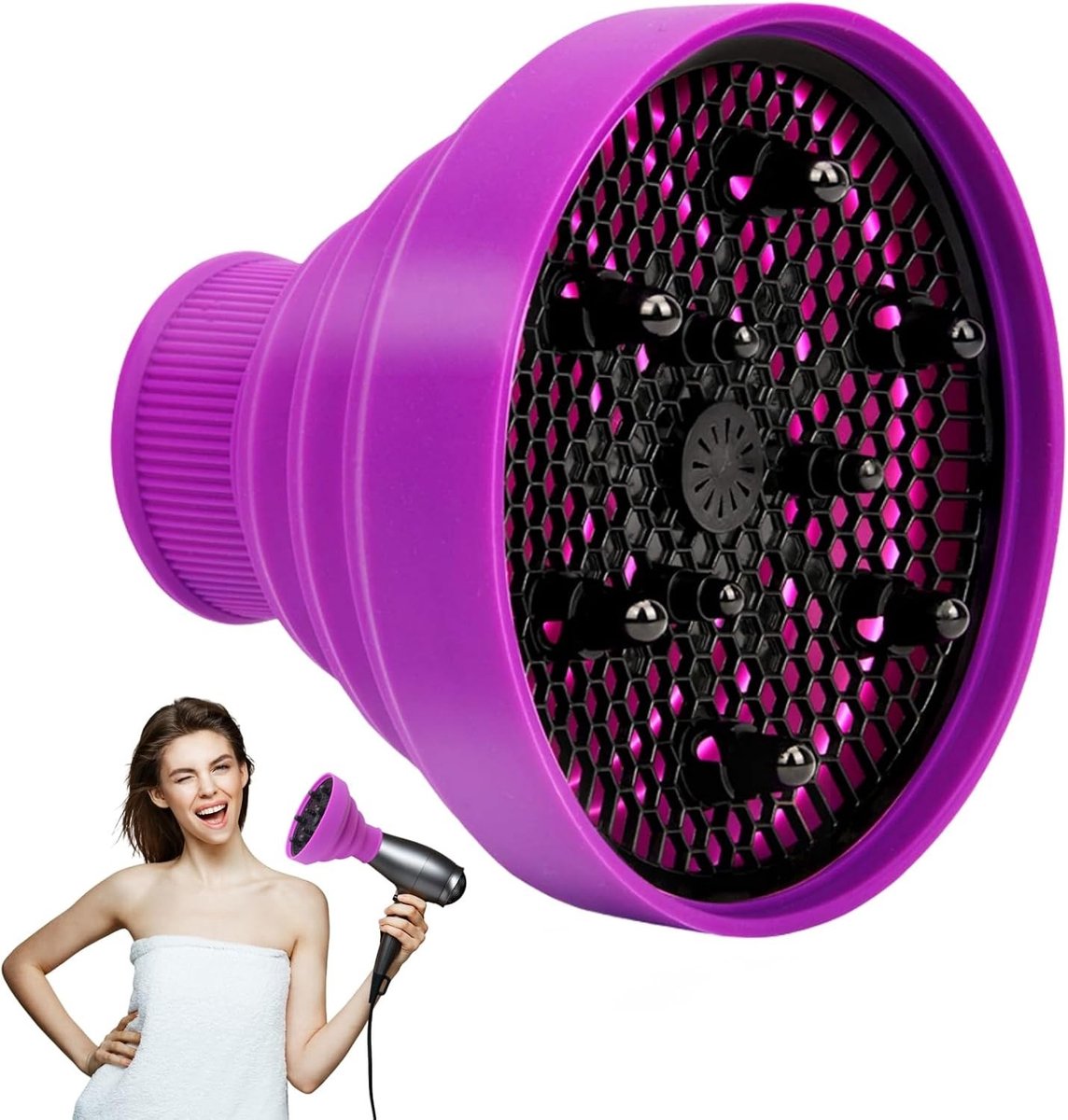 Vouwbare silicone diffuser voor krullend haar - Geschikt voor haardrogers, ideaal voor volumineuze krullen en styling