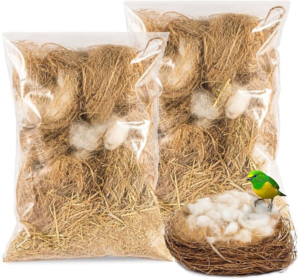 Vogelnestmateriaal pakket - Nestbouw mix - Vogels bouwen - Natuurlijke materialen - 15 x 8 x 8 cm - Naturel