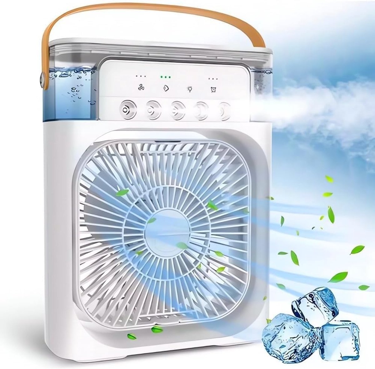 Casalora Portable Aircooler - Airco Zonder Afvoerslang - Tafelventilator -Luchtkoeler 4-in-1 -3 windsnelheden met 600ml Watertank - Wit