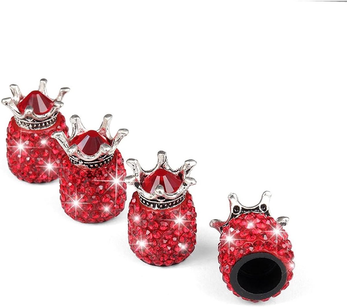 Ventieldoppen Auto - Kroon Ventieldopjes - Banden Beschermen - Strass Versiering - 4 Stuks - Rood