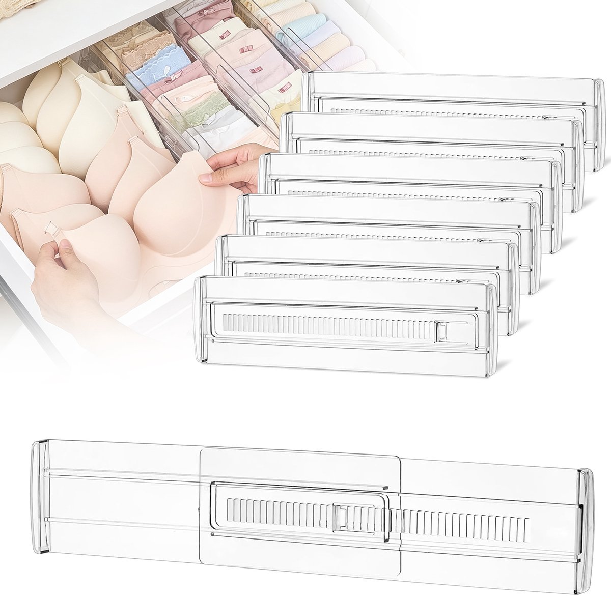 8 Stuks Hoge Ladeverdelers - Uitschuifbare Lade-Organizer Voor De Keuken - Doorzichtige Plastic Organizer-Scheidingswanden