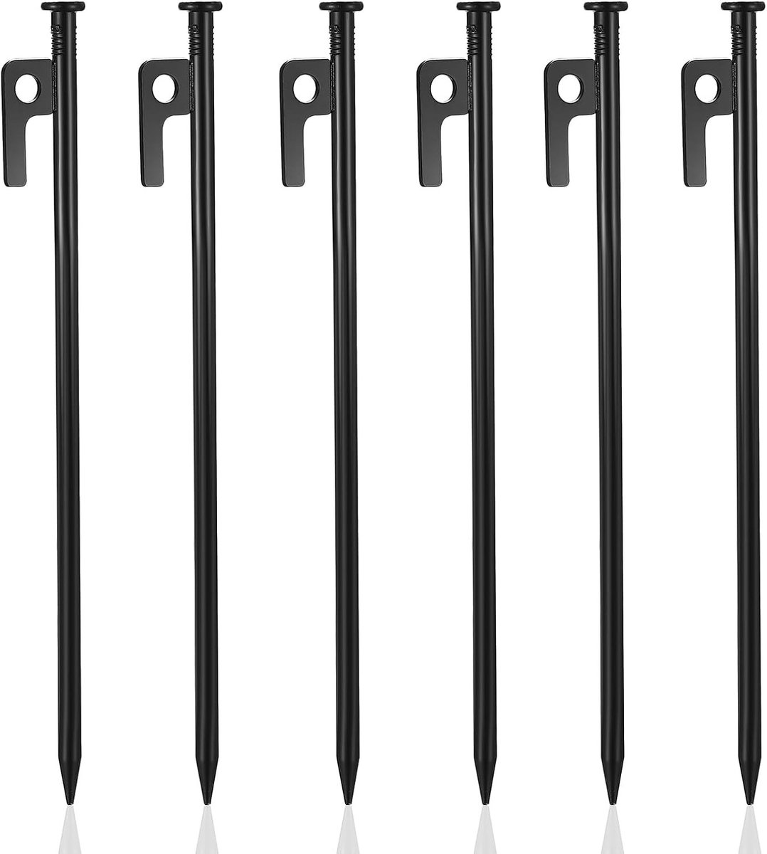 Grondanker - Zwart - 30 cm - Metalen Stalen Tentharingen met Haak - Voor Camping en Outdoor Gebruik