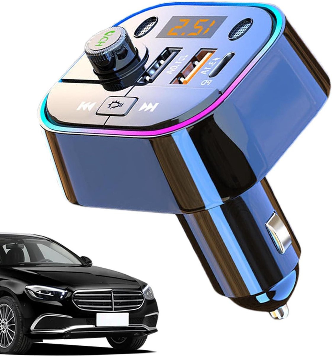 Draadloze Auto Muziekadapter - FM Zenderaar - Muziek Streamen - Snellaad Technologie - 12V/24V - Zwart