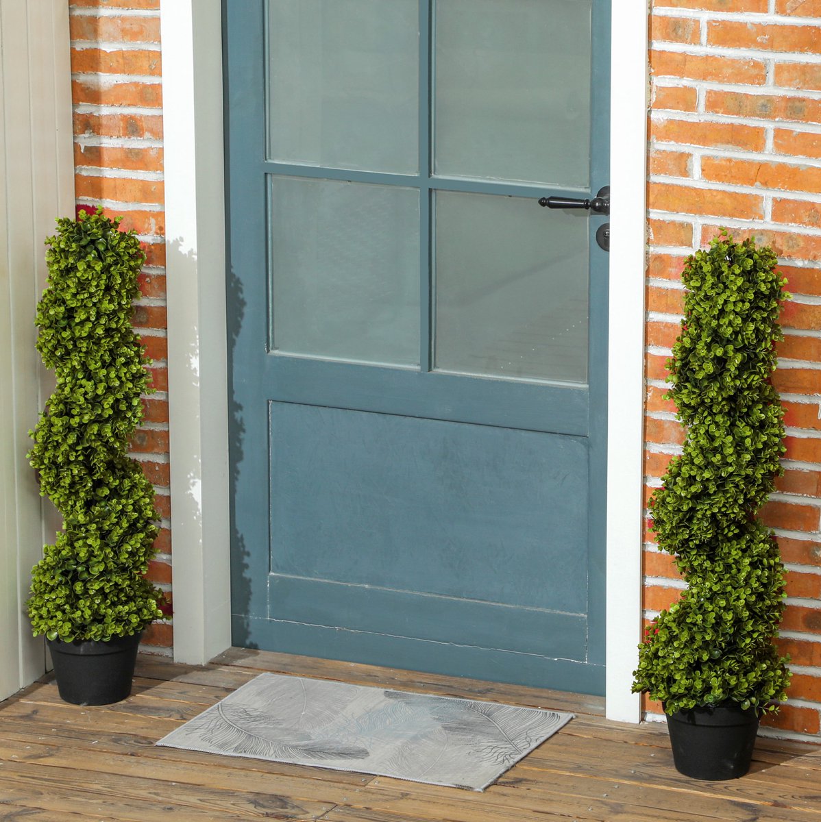 COVREO Kunstplant 90 cm groen kunststof, 2 stuks met pot voor binnen en buiten
