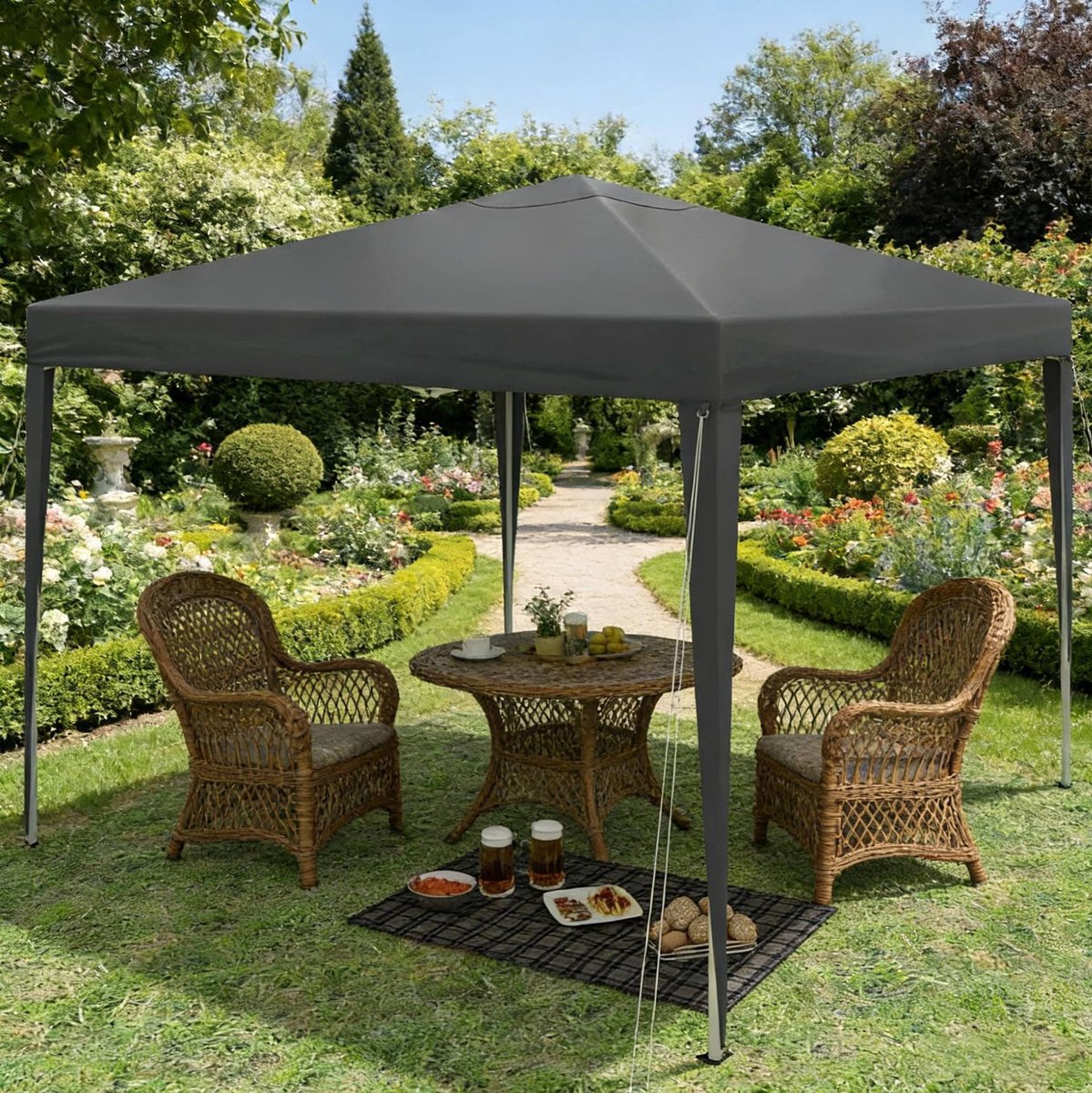 COVREO Partytent 300x300 cm antraciet, opvouwbaar paviljoen met verstelbare hoogte