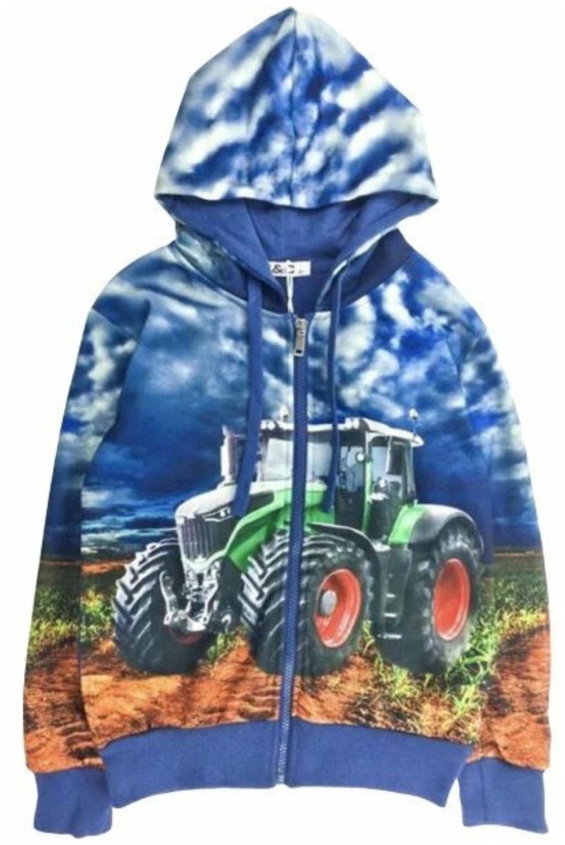 Jongensvest met tractor - Blauw - 86/92