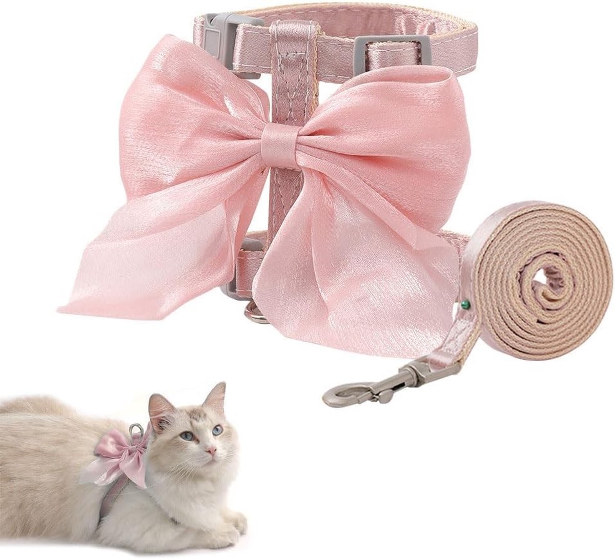 Kattenharnas - Roze - S - Nylon met Grote Decoratieve Strik - Verstelbaar en Ontsnappingsbestendig voor Katten