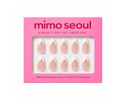 Mimo Seoul Soft Gel Press On Nails Kort - Ribbon French Short Almond (30 stuks) - Plaknagels Met Lijm & Plakstickers - Nepnagels Valse Nagels Herbruikbaar - Compleet Prep Kit