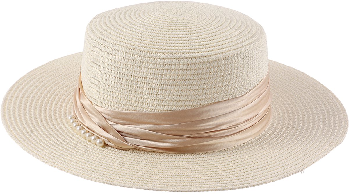 Emilie collection - Dames Hoed – creme - Elegante Zomerhoed met Pareldetail – Bruiloft & Kerk – Brede Rand 8 cm