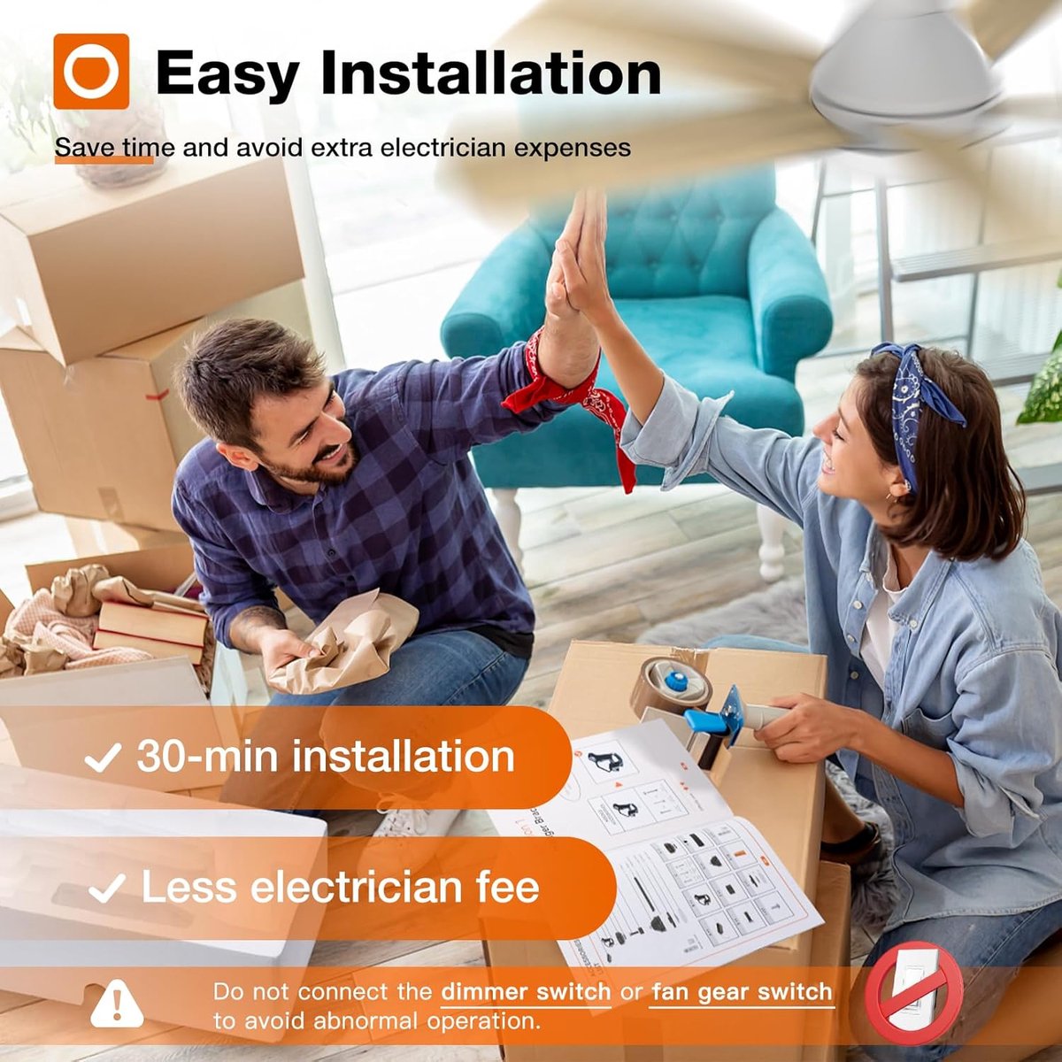 Plafondventilator 5 blad Ø132cm wit - stille ventilator – top kwaliteit - energie zuinig – met remote - ventilator voor laag plafond - 6 snelheden – beste alternatief voor airco - zomer en winter stand – witte ventilator – foto 6