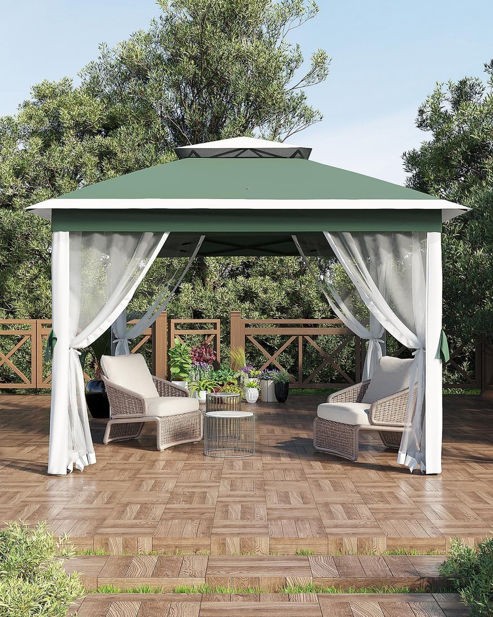 Paviljoen met Muskietennet - 330x330x250cm - Pop-Up Partytent - Waterbestendig - Stalen Frame - Draagtas - Voor Tuin Terras - Groen