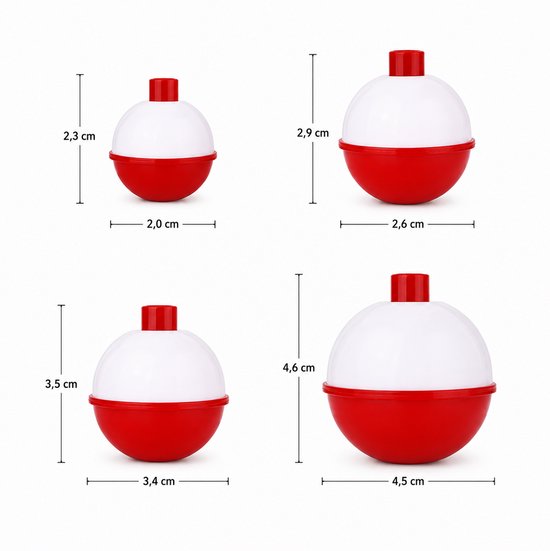 S&D - Dobbers Rood/Wit - 8 Stuks - 4 Maten - Push-Button Floats Visdobbers van S&D — afbeelding 2