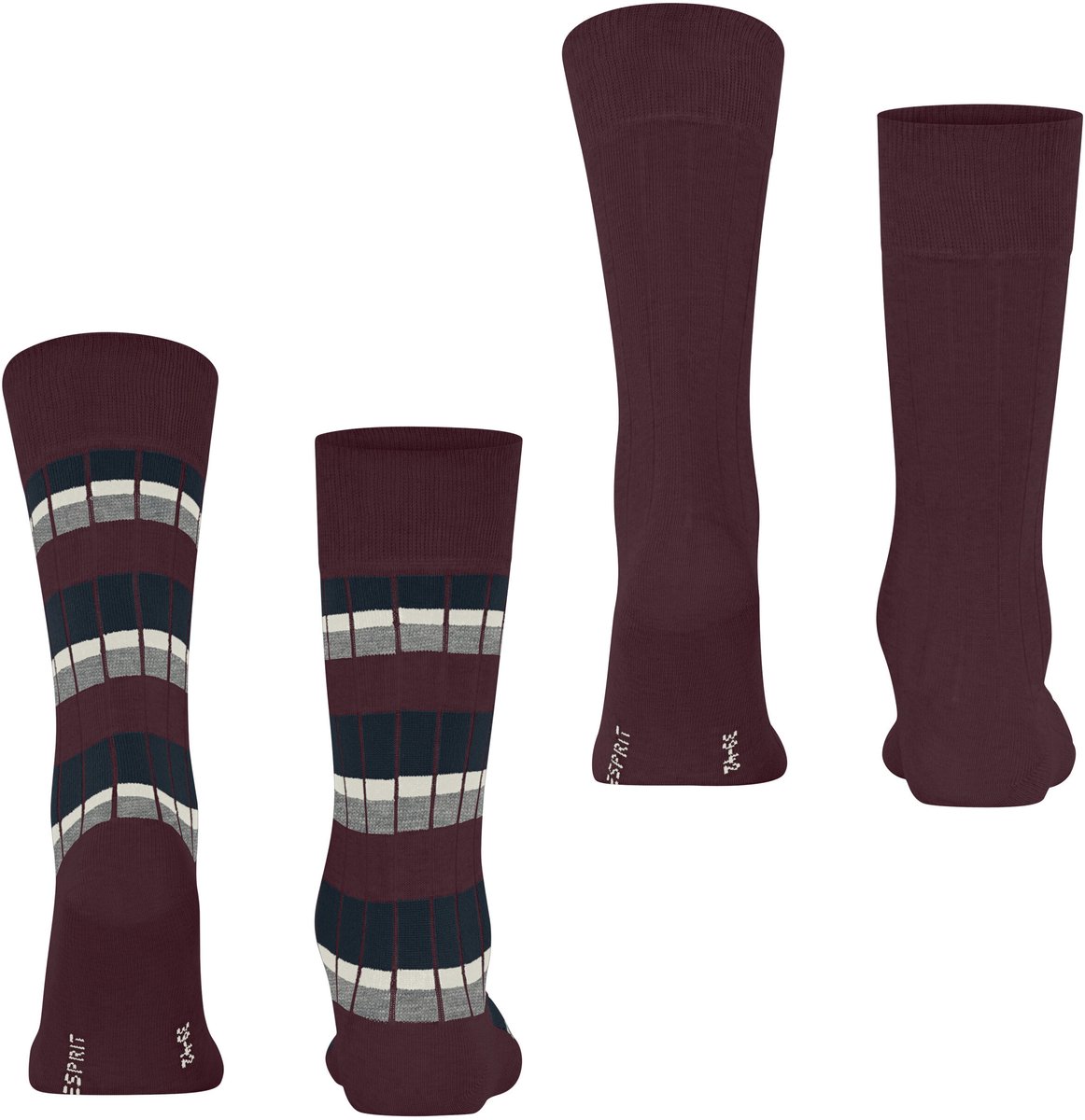 Esprit Urban Rib 2 Pack gedessineerd katoen multipack sokken heren rood - maat 43-46