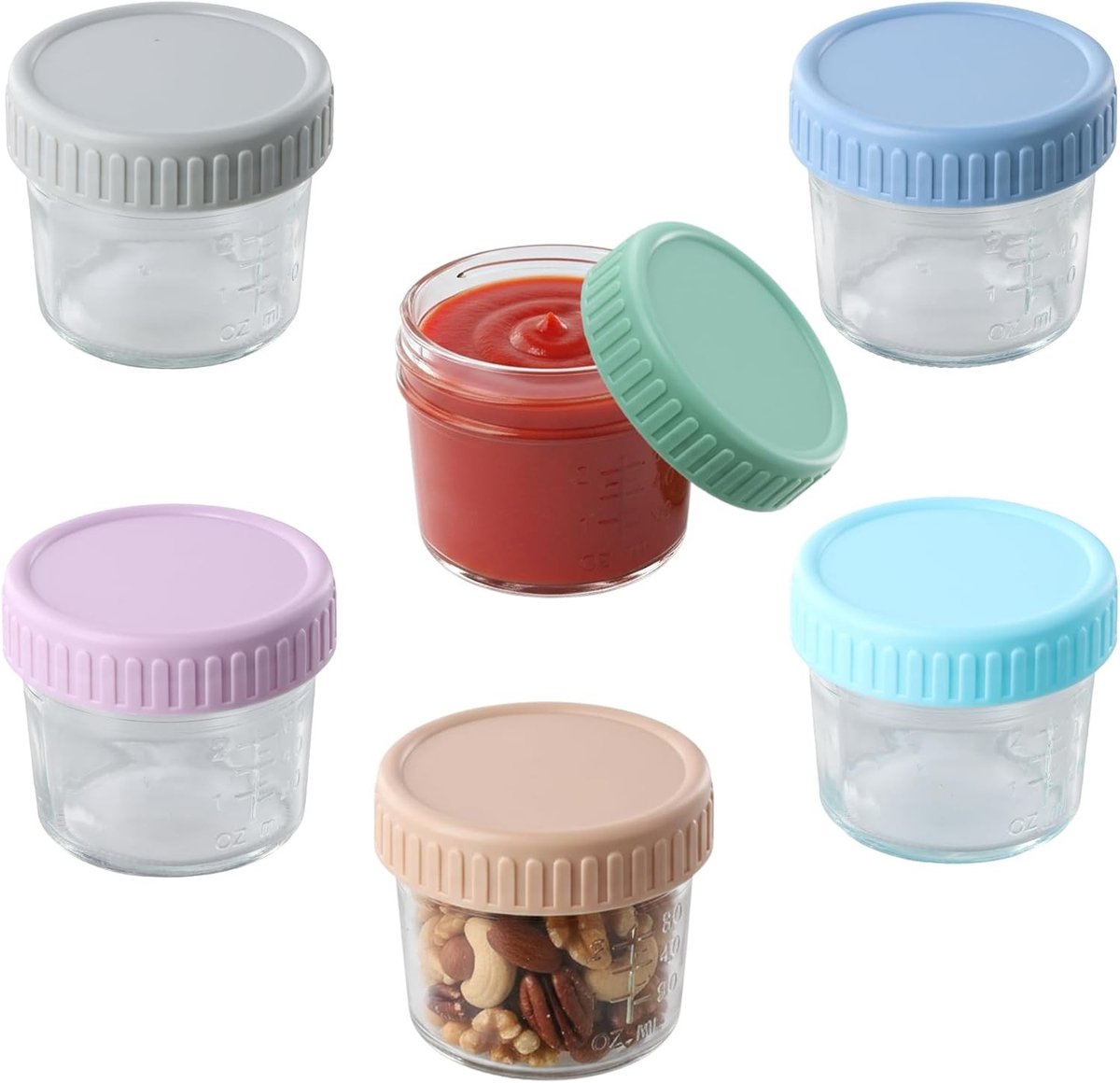 Herbruikbare glazen potten met schroefdeksel voor overnight oats, yoghurt, fruit en salades - Set van 6 multifunctionele bewaarpotten