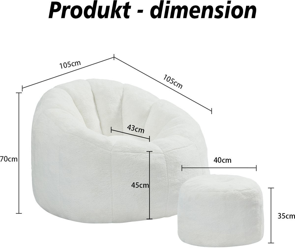 COVREO Zitzak met voetenbank 105x105x70 cm off white polyester voor ontspanning