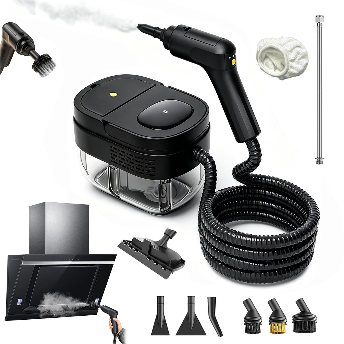Handstoomreiniger - Krachtige Stoomreiniger - 2500 W Vermogen - Opwarming in 15 Seconden - 100 °C Stoom en 3 Bar Druk - 1600 ml Waterreservoir met 3 Stoomstanden - Voor Keuken, Badkamer, Tegels, Ramen, Meubels en Auto