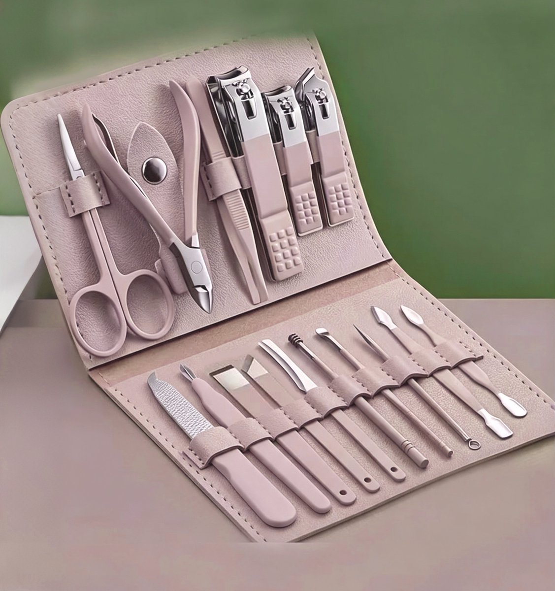 16 Delige Nagelverzorgingsset met Etui - Professionele Nagelknipper Set voor Manicure en Pedicure, Roestvrijstalen Nagelgereedschap voor Handen en Voeten, Draagbare Nagelknipper Kit - Roze