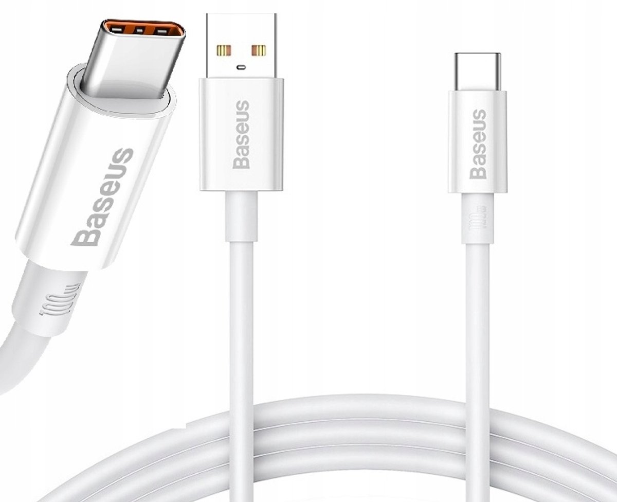 Baseus USB-C Kabel 100W 6A Snelladen & Data - 1m Wit