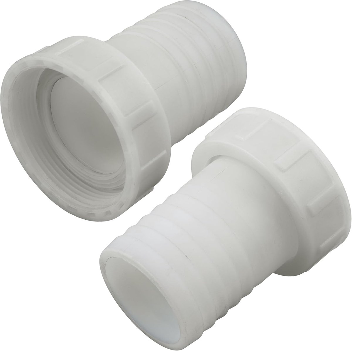 - C75046 - set met 2 rechte gegroefde binnendraad aansluitingen 2 inch x 50 mm met moer - binnendraad - aansluitadapter voor irrigatiecircuit systeem - van polyamide - kleur wit
