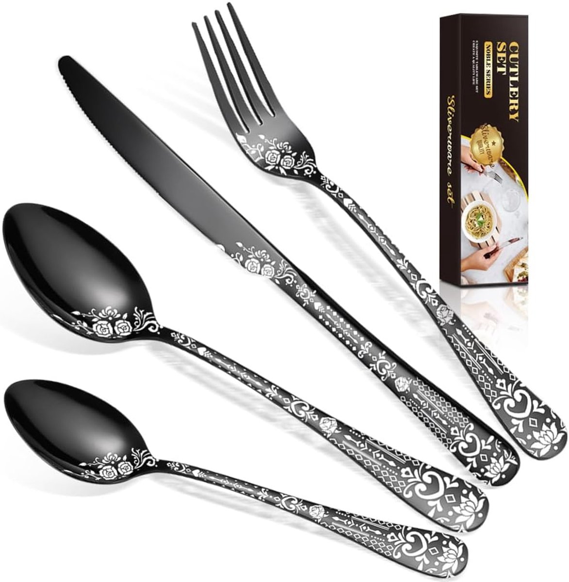 Koffielepel 24 stuks 14 cm zwart titanium verguld roestvrij staal theelepels bestek voor thee koffie cake desserts salades