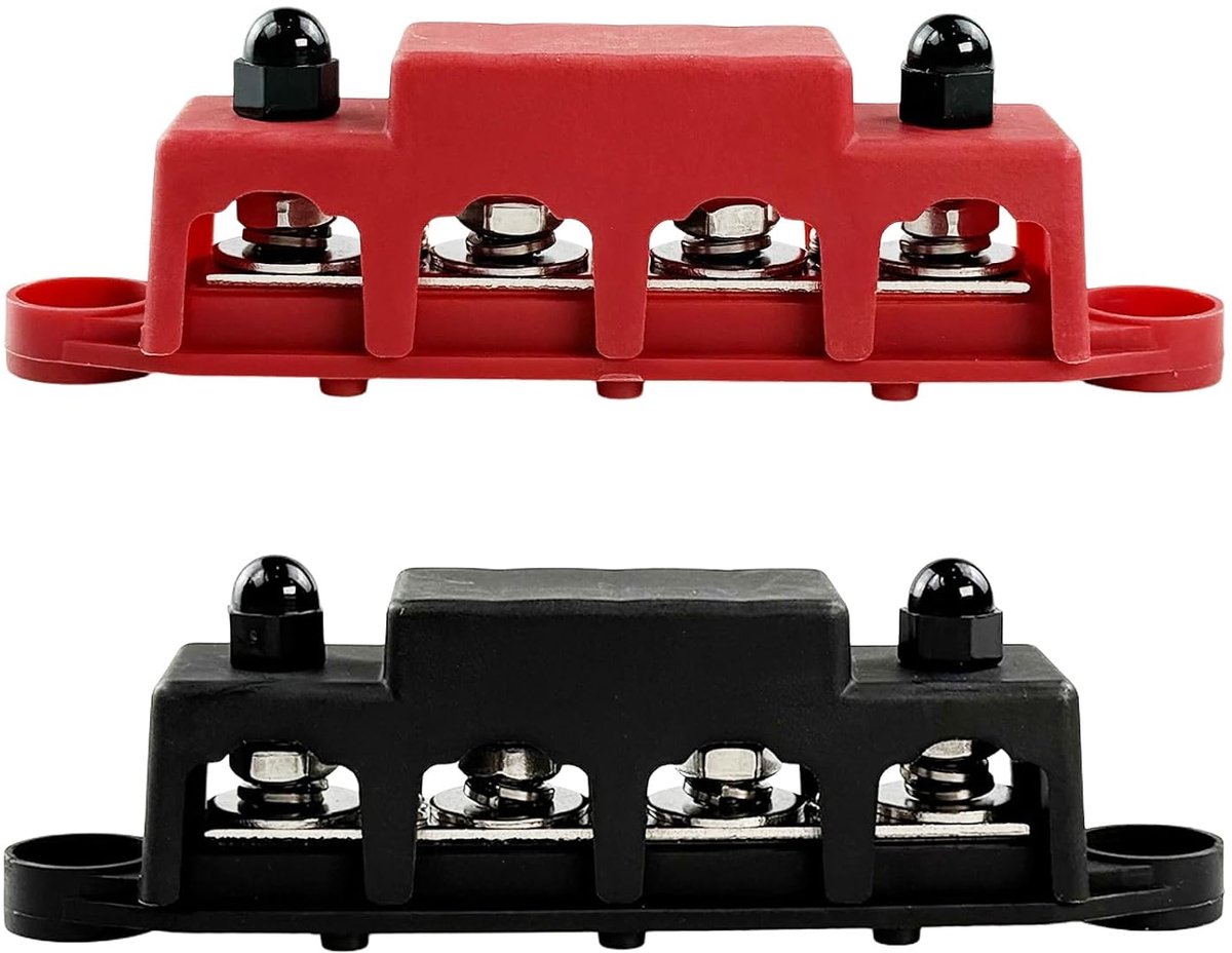 2 stuks stroomverdeelblok, 48VDC 250A busbarbox met 4 x M8-aansluitbouten, busbarverdeelblok voor auto-/camper-/boot-/jacht-/accusysteem (zwart en rood)