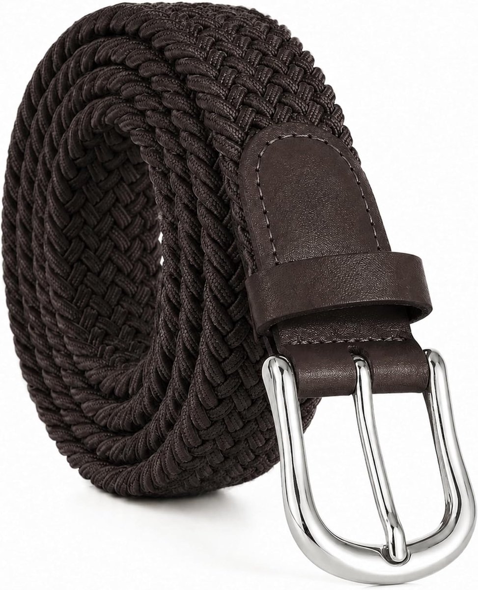 30 mm stretch riem - gevlochten elastische riem met zilveren metalen gesp in 6 kleuren maten Small - 3XL