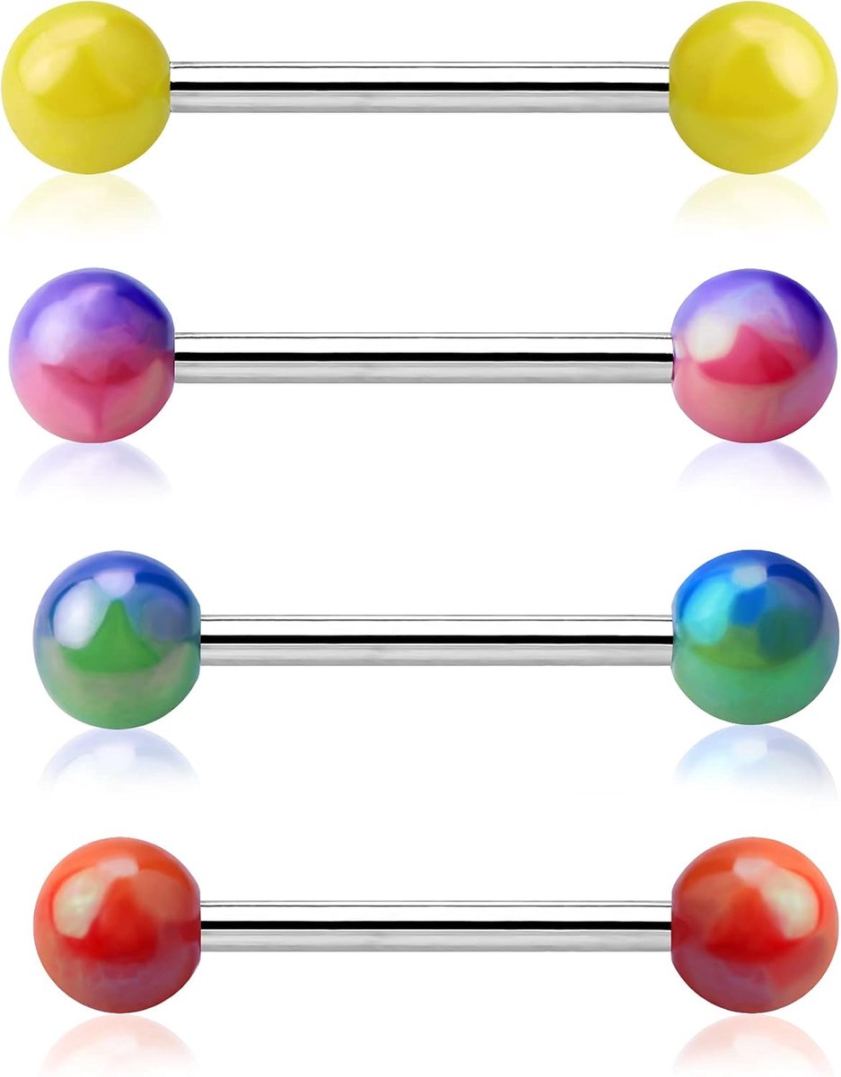 Barbells Kleurrijke Tong Piercing 4 STKS 316L Rvs Rechte Tong Bars Tepel Barbell Body Piercing Sieraden Vrouwen Mannen